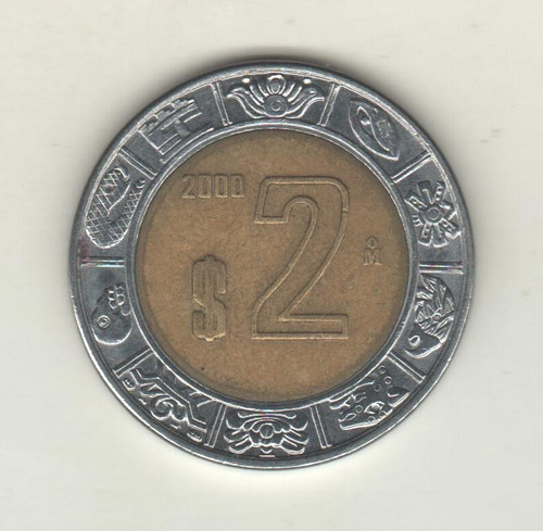 México Moneda Bimetálica De 2 Pesos Año 2000 Km 604 - Xf-