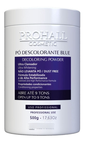 Pó Descolorante Blue Prohall 500g Dust Free Até 9 Tons Tom Azul