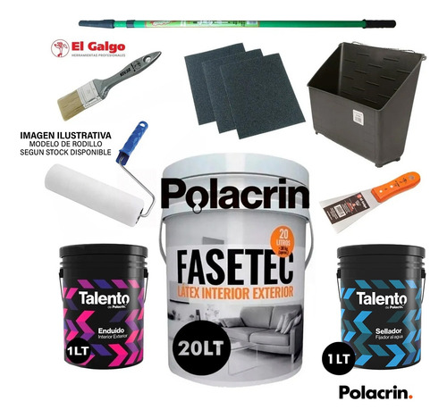 Imagen 1 de 10 de Kit Pintura Latex Extensor Rodillo Pincel Enduido Fijador