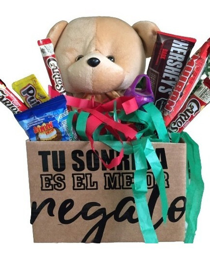 Caja De Regalo Sorpresa Con Peluche Y Chocolates, Con Frase 