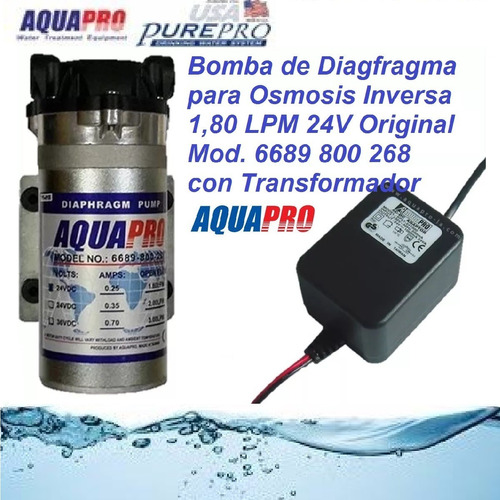 Bomba Con Transformador Aquapro Osmosis Inversa 1,80 Lpm 24v