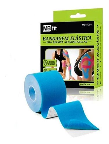 Bandagem Elástica Fita Adesiva Academia 5 Mt Crossfit Azul