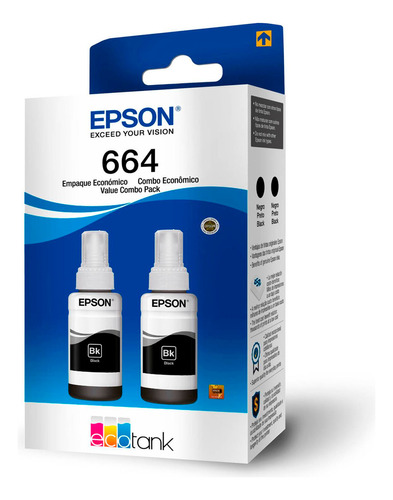 Pack 2 Botellas Tinta Epson T664 Negro | L110, L365, L565