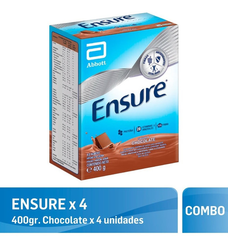 Combo Ensure Polvo Multivit Chocolate Abbott 4 X 400gr