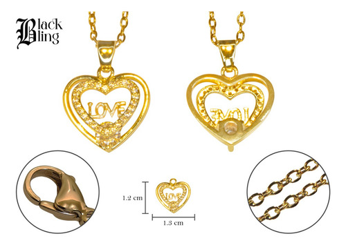 Cadena Color Oro Dije Corazon Love Acero Inoxidable Mujer