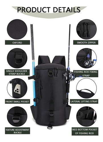 Mochila De Pesca Com Suporte Para Equipamentos De Pesca
