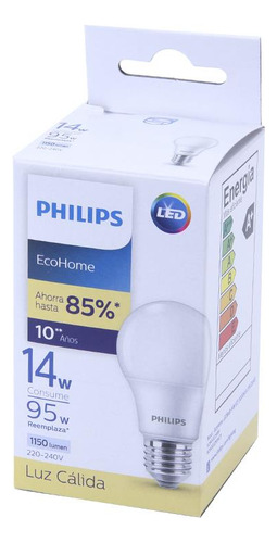 Lampara Philips Led Ecohome 14w E27 3000k Cálida Blanco Cálido