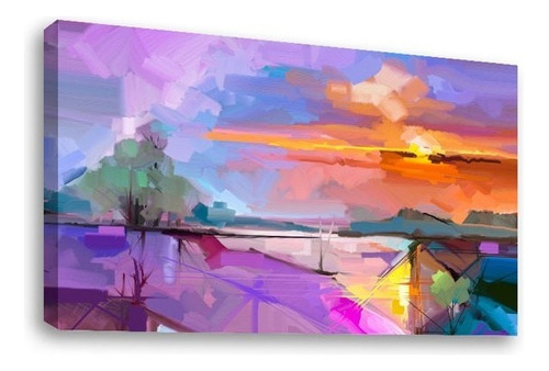 Cuadros Abstractos Tipo Oleo En Canvas Artistíco Color Campo-atardecer--pintura