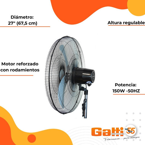 Imagen 6 de 9 de Ventilador Semi Industrial Pie 27(67,5 Cm) Gatti Ventilación