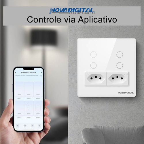 Interruptor Inteligente Wifi 4 Teclas Com Tomada Novadigital