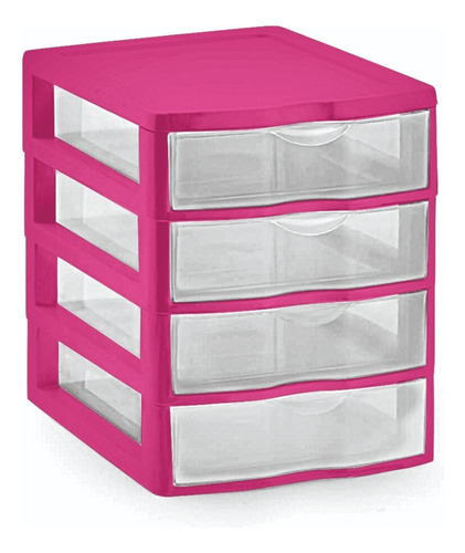 Gaveteiro Organizador Plástico De Mesa Modular Com 4 Gaveta Cor Rosa-chiclete