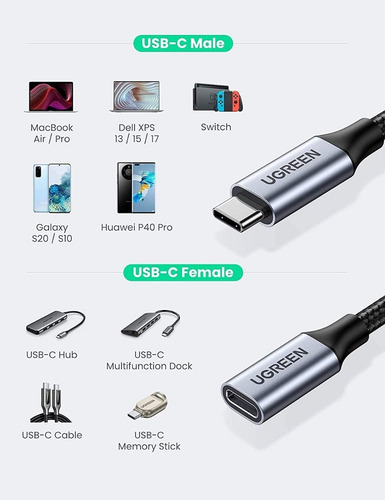 Cable Extensión Tipo C 3.1 / 1metro Gen 2 Thunderbolt 3