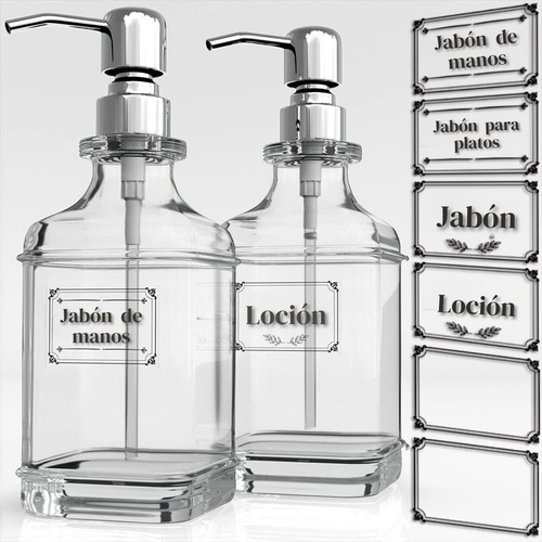 Timotech Set De 2 Dispensadores De Jabón De Vidrio De 18 Oz Color Plateado