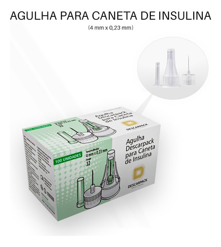 Agulha Para Caneta De Insulina 4x0,23mm Descarpack 100 Un