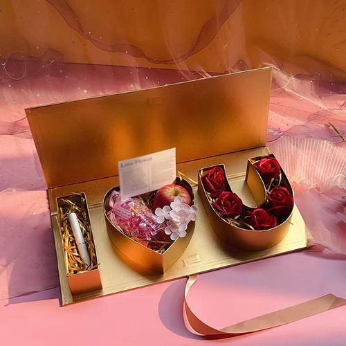 Letras Rellenables Caja De Regalo De Flores Vacía Dorado