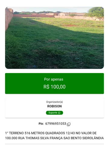 Rifa Terreno Sidrolândia Ms