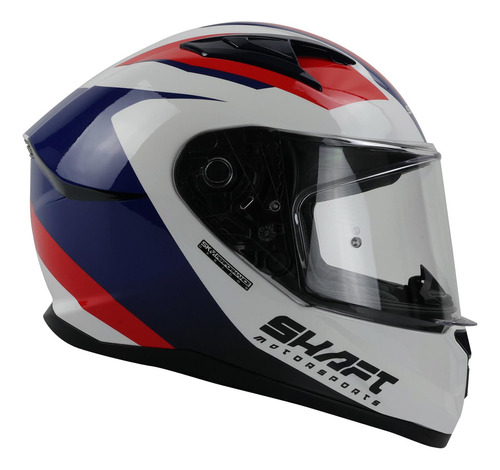 Casco Shaft Sh522 Blanco Azul Motorsport Cerrado