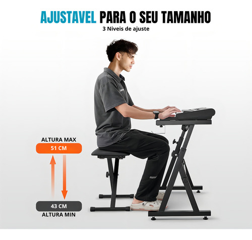 Banco Luxo P/ Teclado Piano Almofadado Em X Com Regulagens