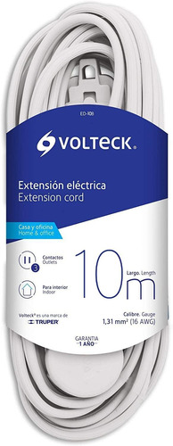 Extension Electrica Domestica 10 M Blanca Con Clavija Plana 