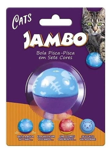 Bolinha Com Luz Piscante Interativa Para Gatos Jambo 7 Cores Cor Azul e Roxa
