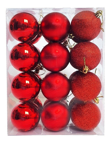 Imagem 1 de 5 de Kit C/24 Bolas De Natal Lisas/foscas/glitter De 6cm Vermelha