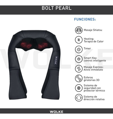 Masajeador Cervical 8 Rodillos Wolke + Calor + Bolso + Gtia