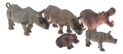 5x Mini Animales De La Selva Rinoceronte Hipopótamo