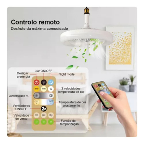 Ampolleta Ventilador Para Soquete E27 De Techo + Control Luz Blanco Frío