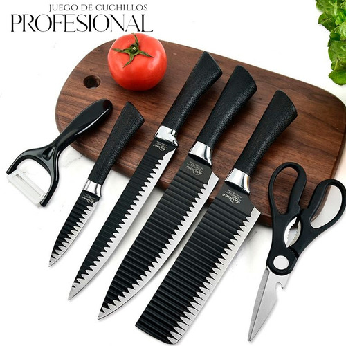 Juego De Cuchillos De 6 Piezas Cocina Profesional Acero Inox Color Negro