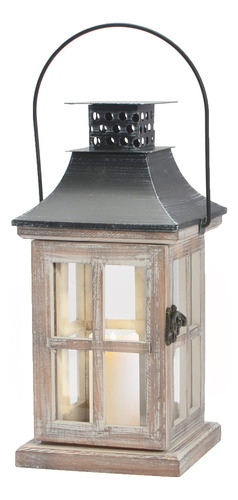 Farol Decorativo Vintage, Portavelas De Madera, Rustico, Cen