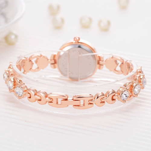 Relógio Dourado Feminino De Pulso Quartz Pulseira Com Pedras