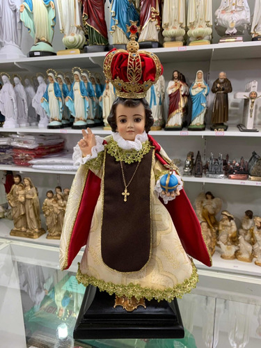 Menino Jesus De Praga 40cm - Resina C/ Coroa Olhos De Vidro