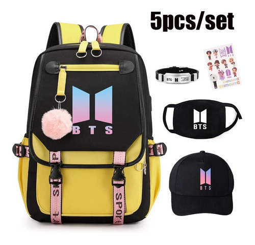 5 Piezas Bts Mochila Escolar Máscara Pulsera Regalo Para Niñ