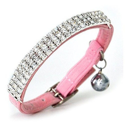 Yangbaobao Soft Velvet Safe Cat Adjustable Collar Bling Diamante with Bells,11 inch for Small Dogs and Cats 