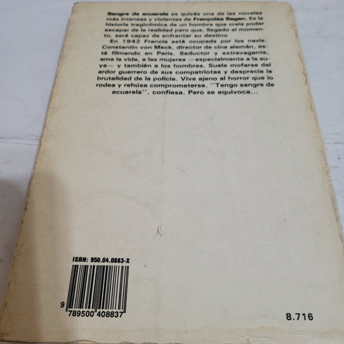 Libro,sangre De Acuarela,francoise Sagan,emece, Caballito (Usado)