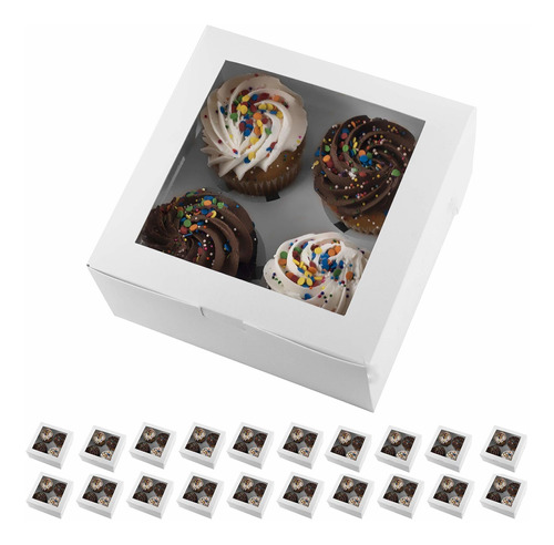 Cajas Cupcakes 4 Blancas Ventana Transparente 20 Piezas...