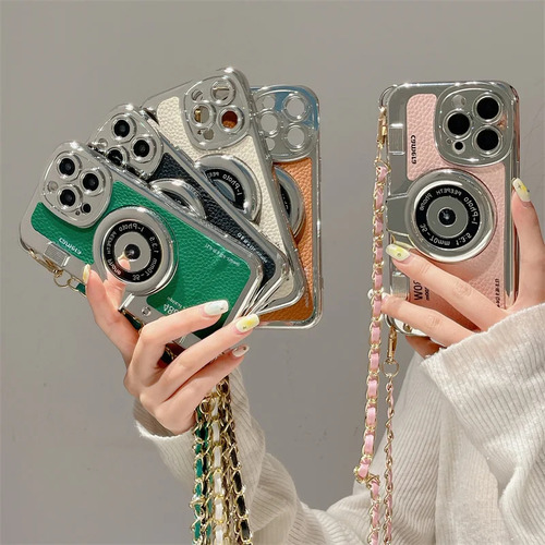 Funda Con Cámara Y Teléfono Para iPhone 16, 15 Pro Max, Funda Retro Con Cordón