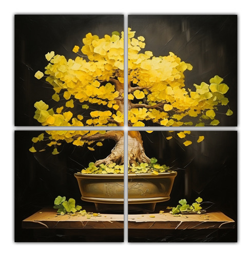 80x80cm Cuadro Decorativo Abstracto Árbol Ginkgo Biloba En 