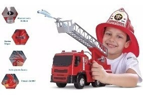 Kit Caminhão Com Capacete Brinquedo Bombeiro Esguicha Agua