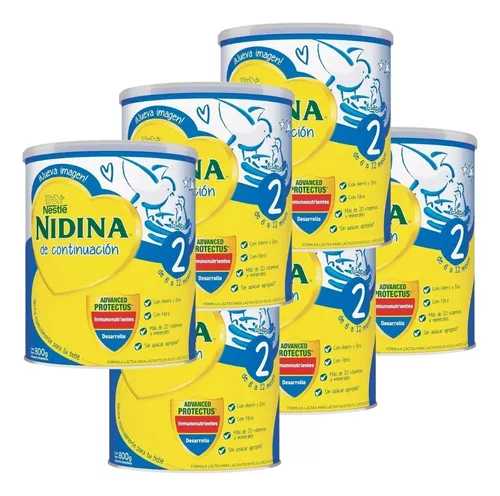 Leche de fórmula en polvo Nestlé Nidina 2 en lata - Pack de 6 de 800g - 6 a  12 meses