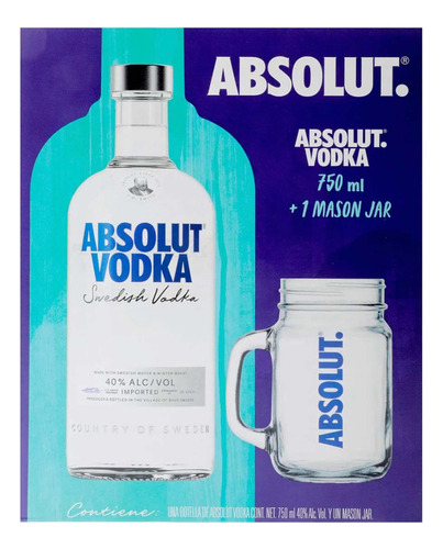 Vodka Absolut Azul 750 Ml + 1 Mason Jar Sabor Natural