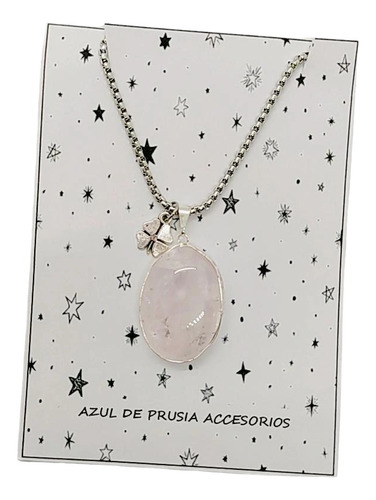 Collar Dije De Cuarzo Rosa Y Cadena De Acero Quirúrgico