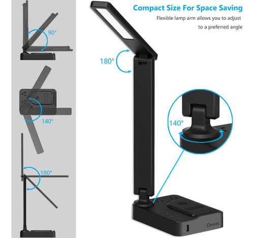 Lámpara De Escritorio Led Con Cargador Inalámbrico Y Usb