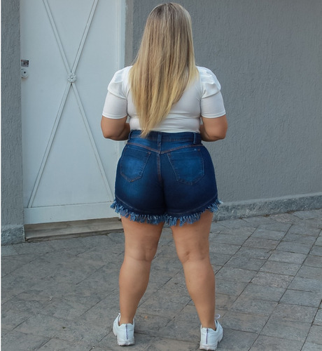 Short Feminino Jeans Curto Cintura Alta Com Lycra Plus Size