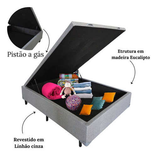 Box Baú Casal Linho Cinza 1,38x1,88 So1clique Pistão