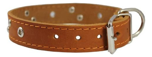 Collar Para Perro Con Tachuelas De Cuero Genuino, Tostado, 1