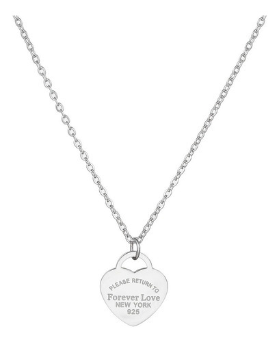 Collar  Corazón Forever Love Plata 45 Cm Baño 925 Inalte 