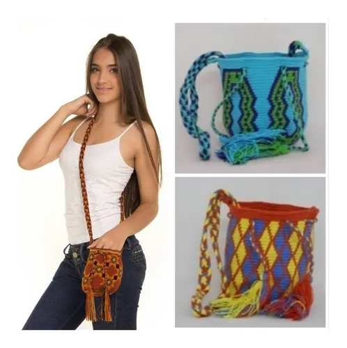 Fanático comerciante no usado Dos (2) Mochilas Wayuu Pequeñas Tejido 1 Hebra Alta Calidad!