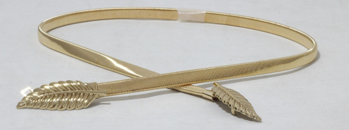 Imagem 3 de 3 de Cinto Feminino De Metal Dourado Elástico Fivela Folhas