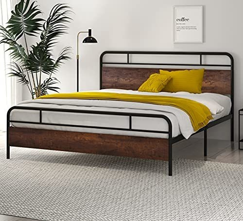 Marco De Cama King Resistente Con Cabecero De Madera Moderno